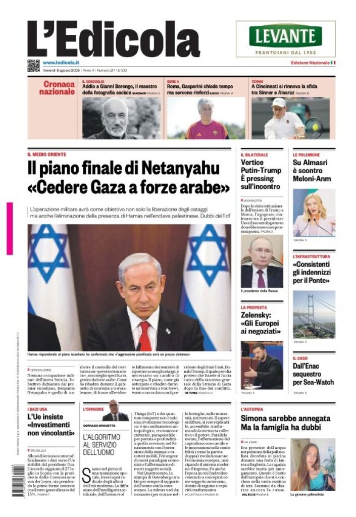 Prima Pagina L'Edicola (Nazionale) 08/08/2025