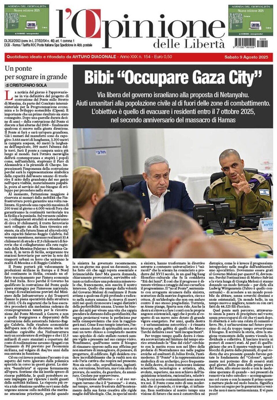 Prima Pagina L'Opinione delle Libertà 09/08/2025