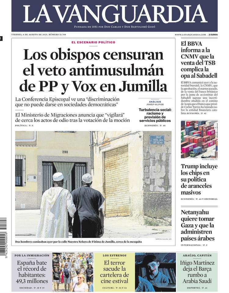 Prima Pagina La Vanguardia 08/08/2025