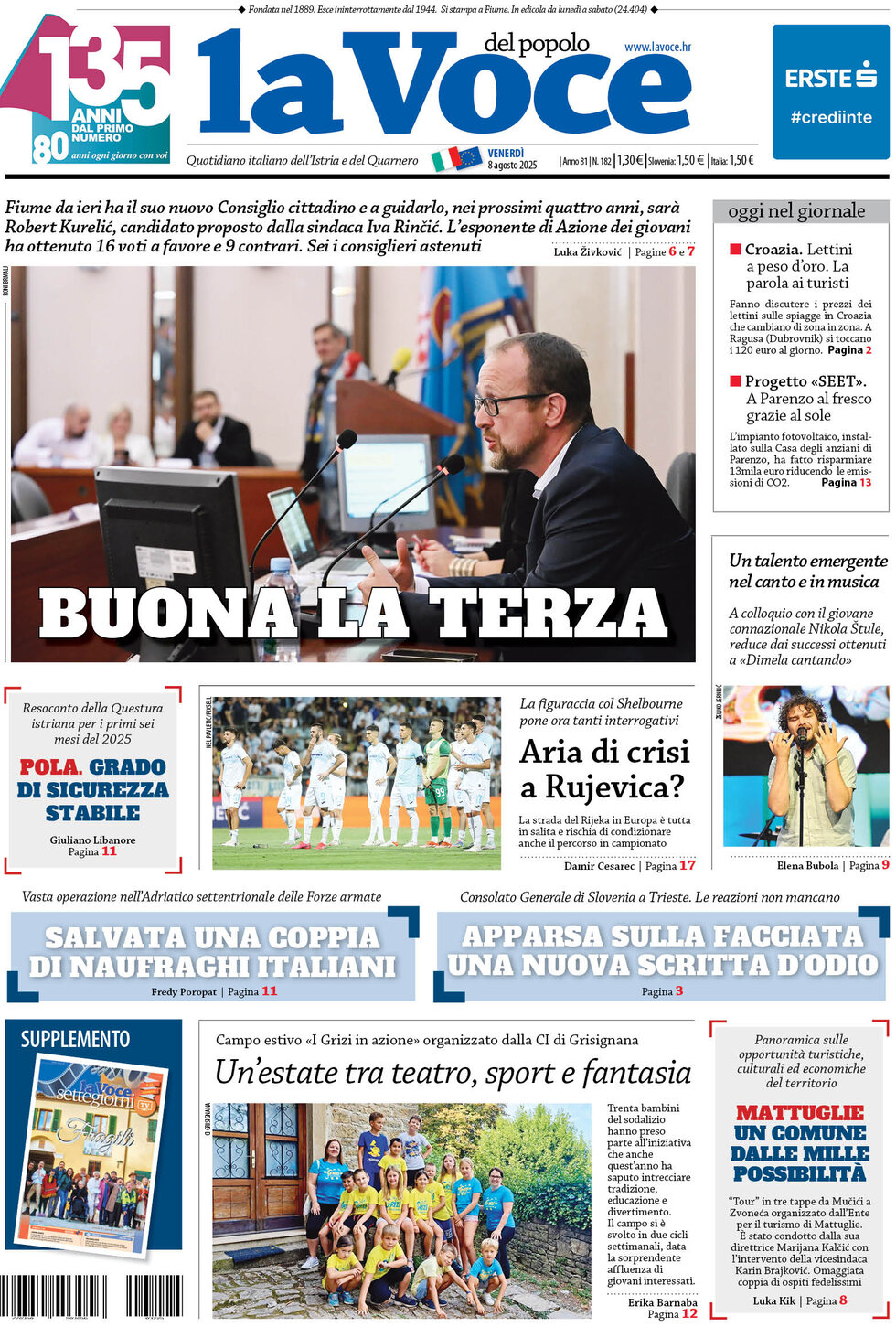 Prima Pagina La Voce del popolo 08/08/2025