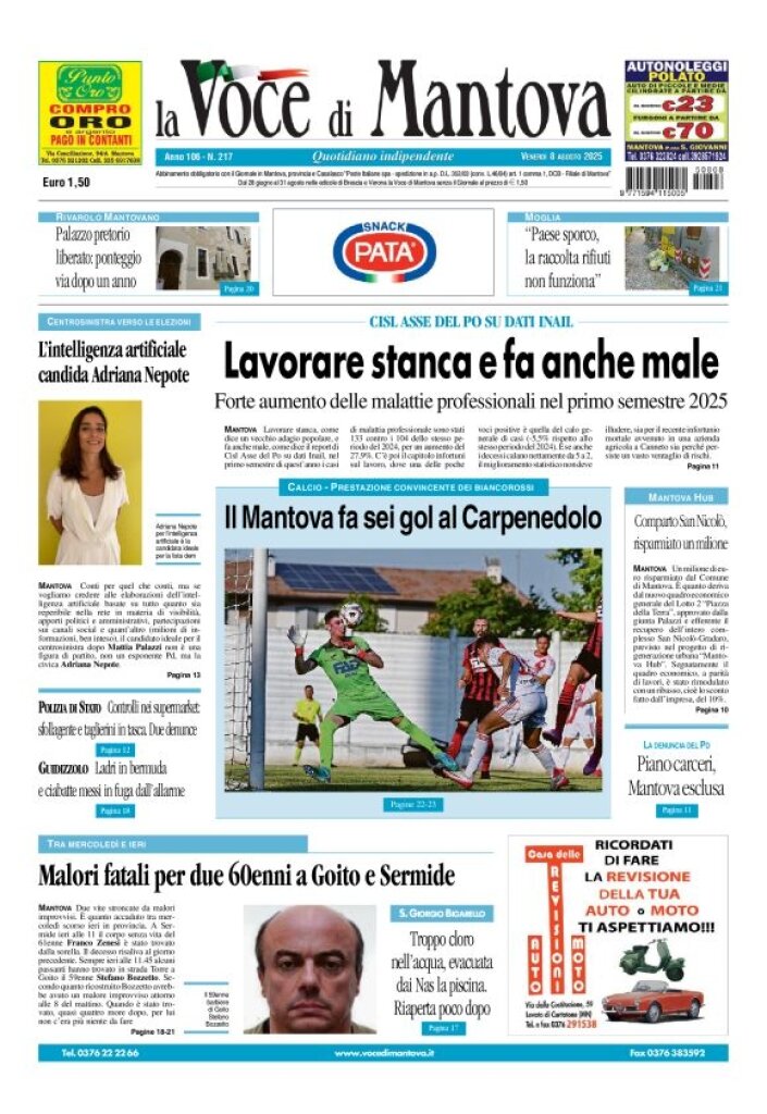 Prima Pagina La Voce di Mantova 08/08/2025