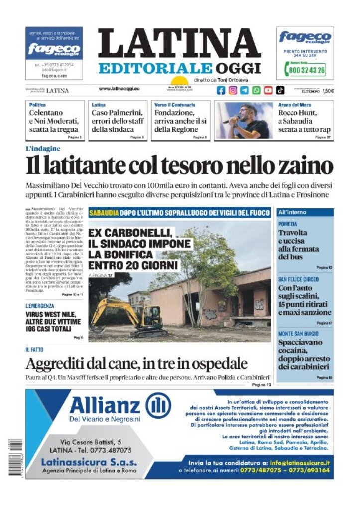 Prima Pagina Latina Editoriale Oggi 08/08/2025