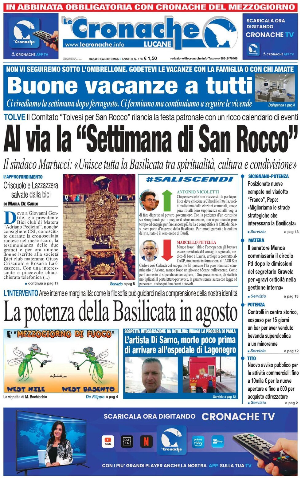 Prima Pagina Le Cronache Lucane 09/08/2025