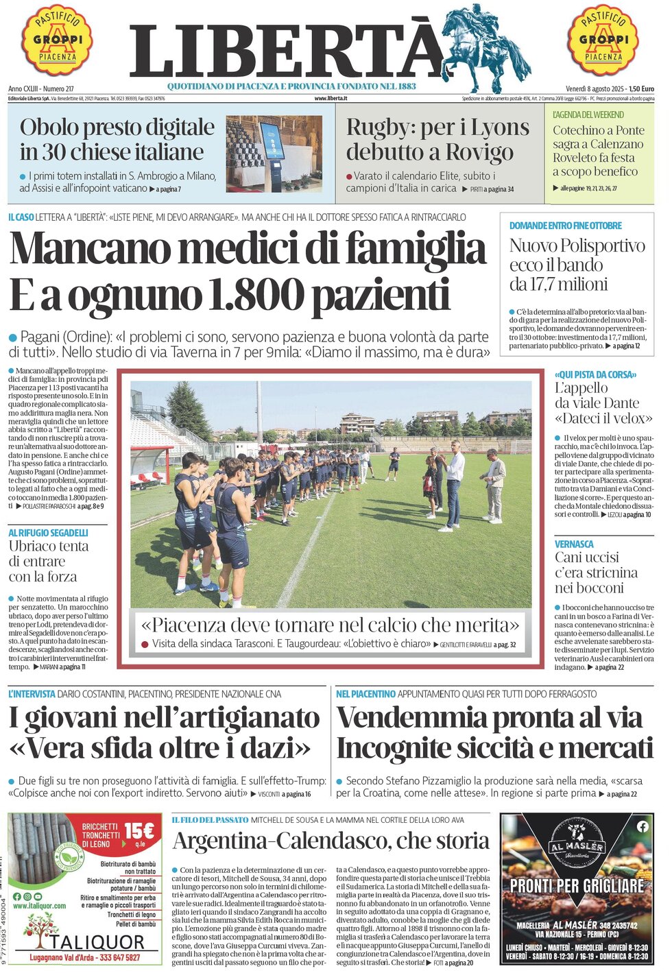 Prima Pagina Libertà (Piacenza) 08/08/2025