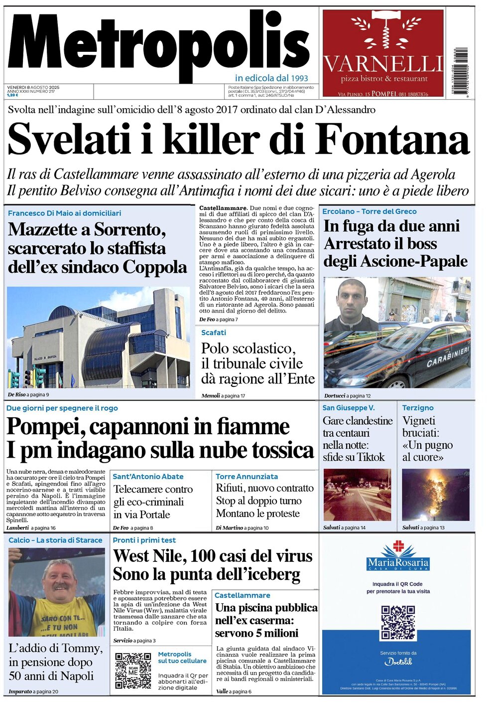 Prima Pagina Metropolis (Napoli) 08/08/2025