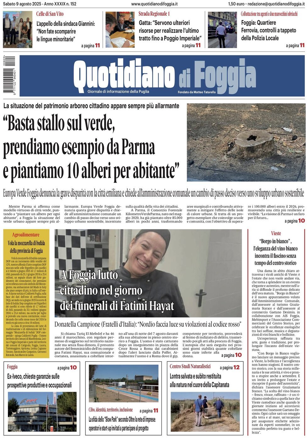 Prima Pagina Quotidiano di Foggia 09/08/2025