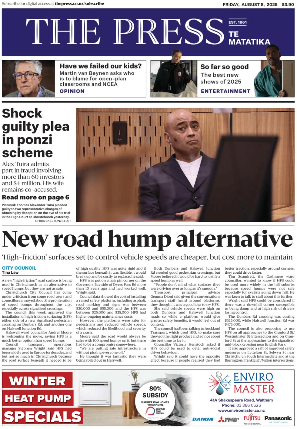 Prima Pagina The Press (NZ) 08/08/2025