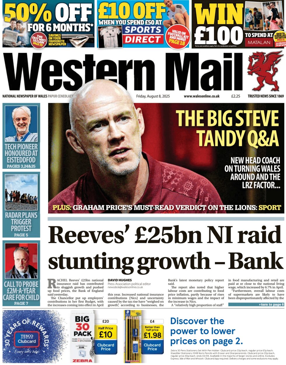 Prima Pagina Western Mail (Wales) 08/08/2025