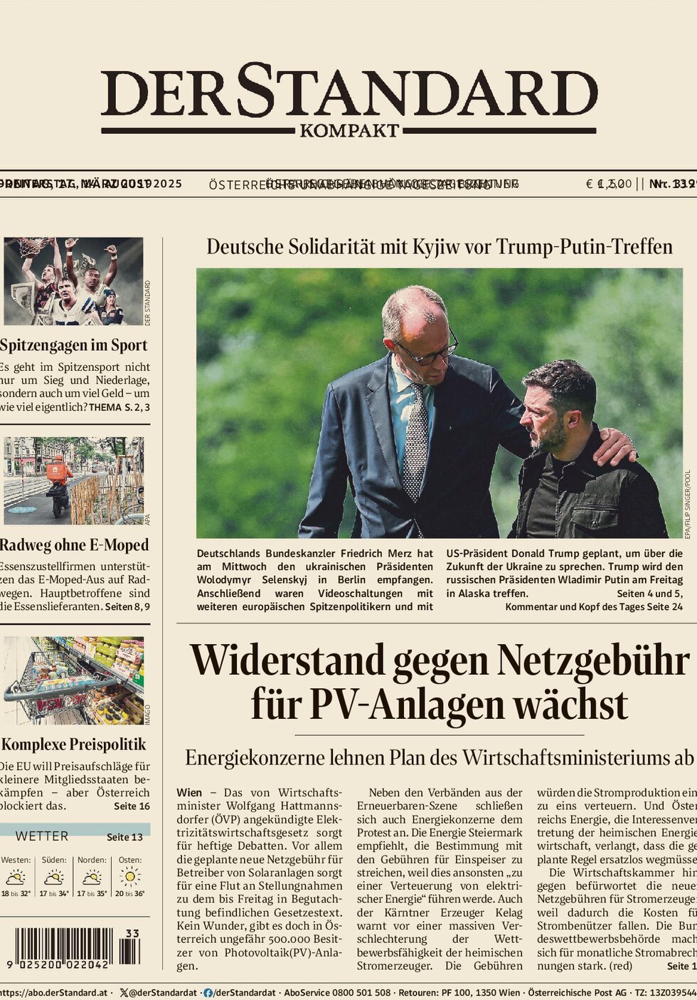 Prima Pagina Der Standard 14/08/2025