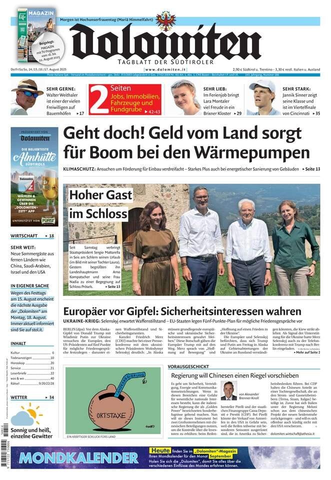 Prima Pagina Dolomiten 14/08/2025