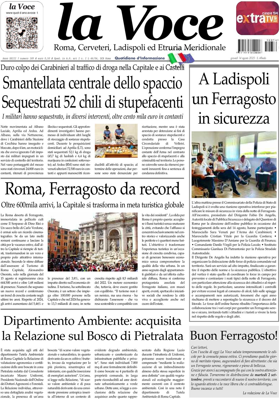 Prima Pagina La Voce (Roma) 14/08/2025