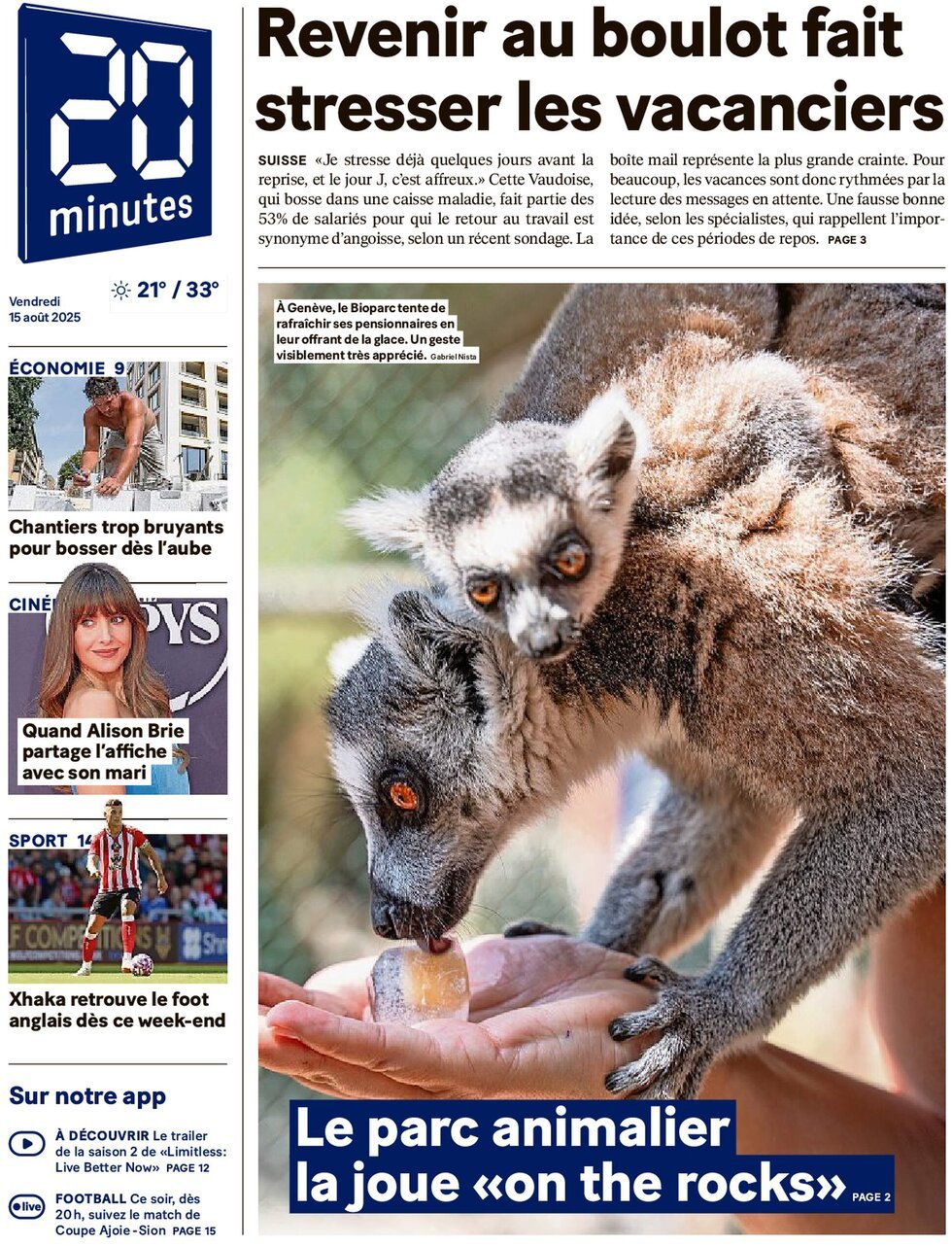 Prima Pagina 20 Minutes 15/08/2025