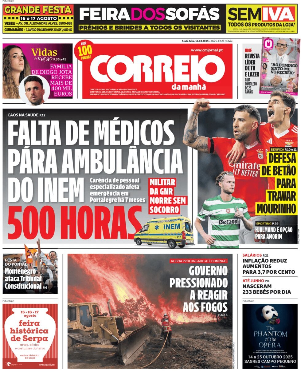 Prima Pagina Correio da Manhã 15/08/2025