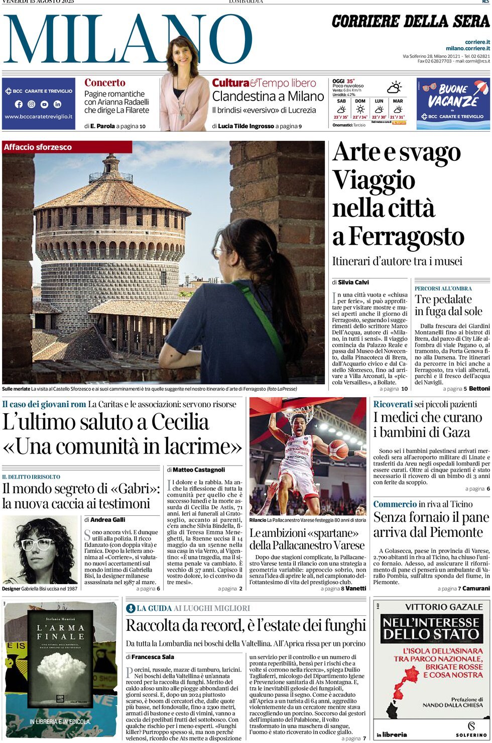Prima Pagina Corriere della Sera (Milano) 15/08/2025