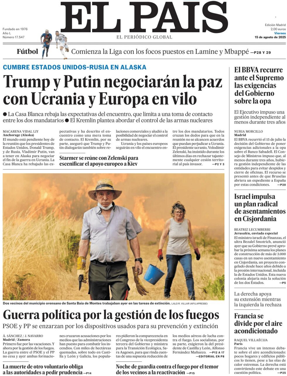 Prima Pagina El País 15/08/2025