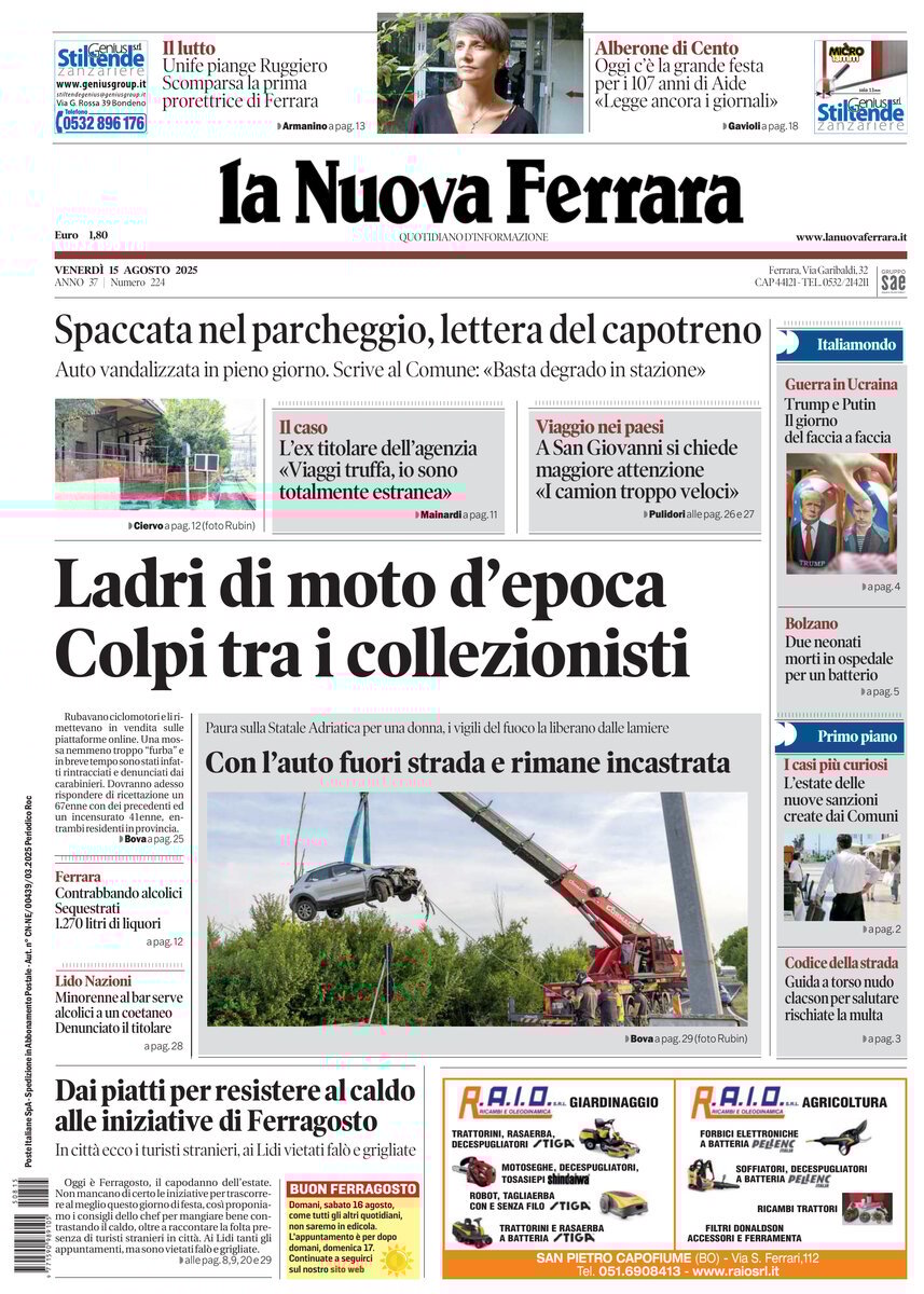 Prima Pagina La Nuova Ferrara 15/08/2025