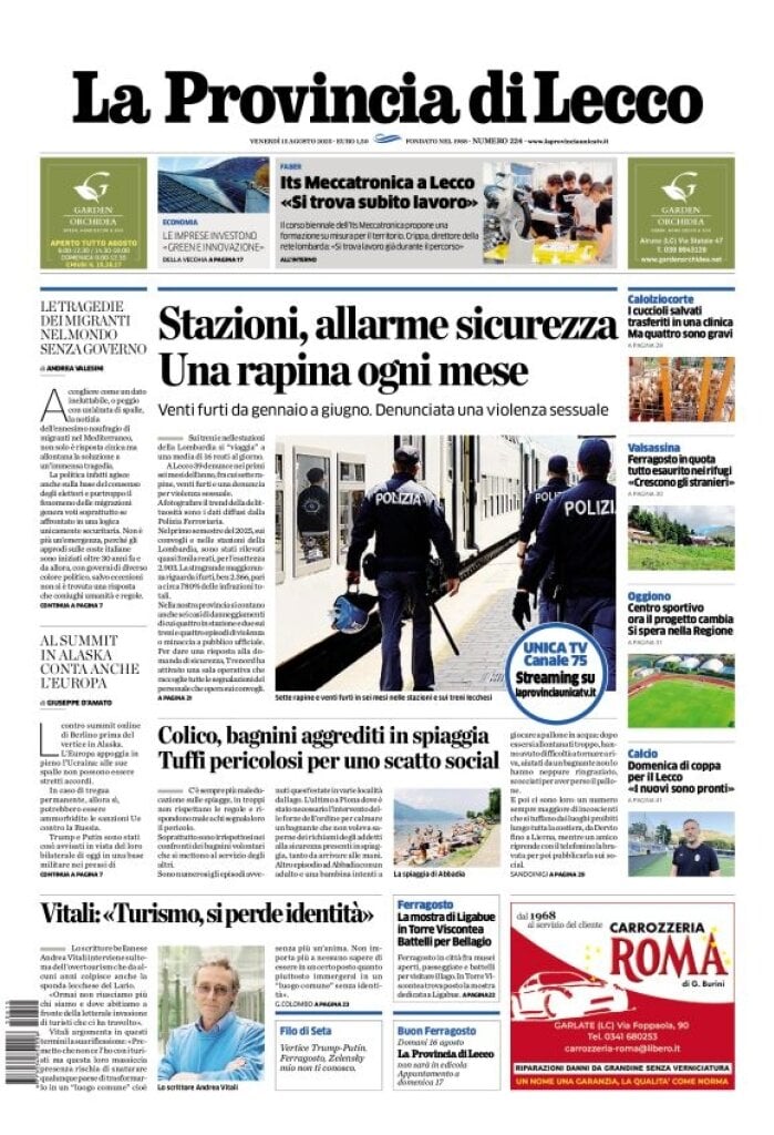Prima Pagina La Provincia di Lecco 15/08/2025