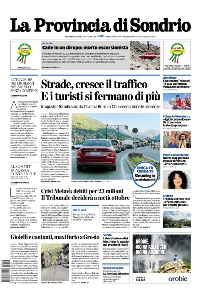 Prima Pagina La Provincia di Sondrio 15/08/2025