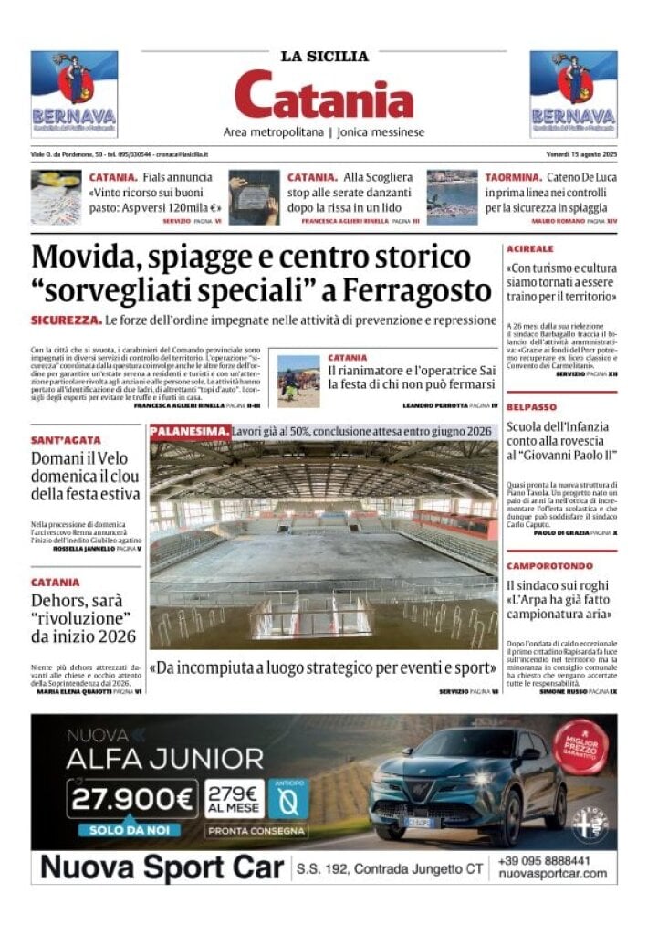 Prima Pagina La Sicilia 15/08/2025