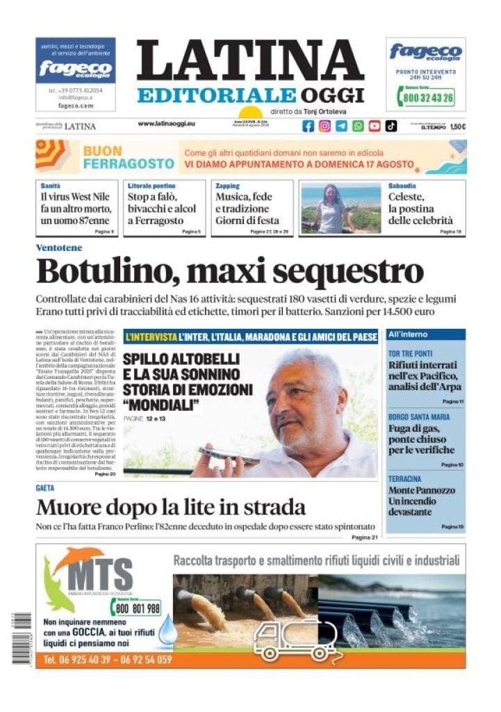 Prima Pagina Latina Editoriale Oggi 15/08/2025