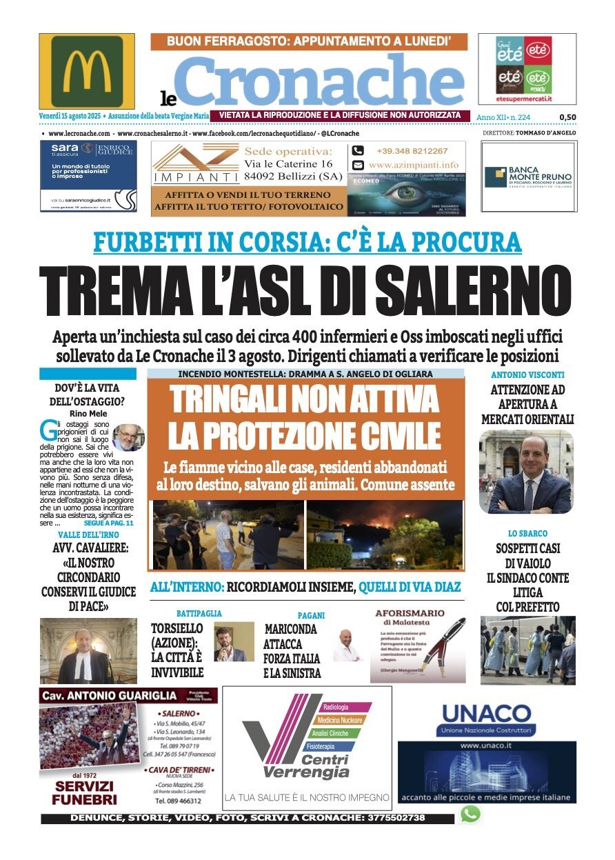 Prima Pagina Le Cronache (Salerno) 15/08/2025