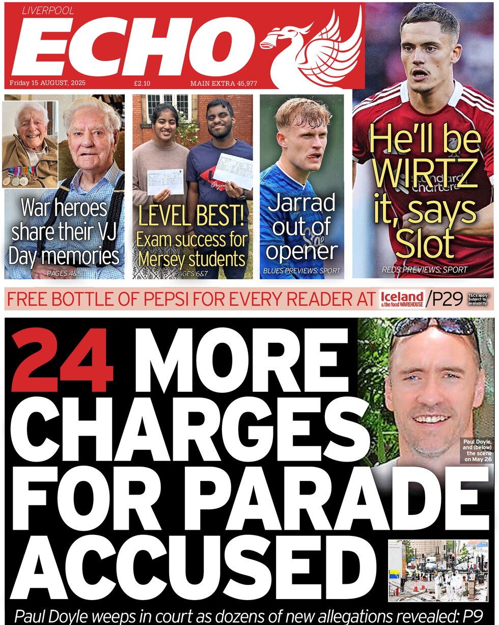 Prima Pagina Liverpool Echo 15/08/2025