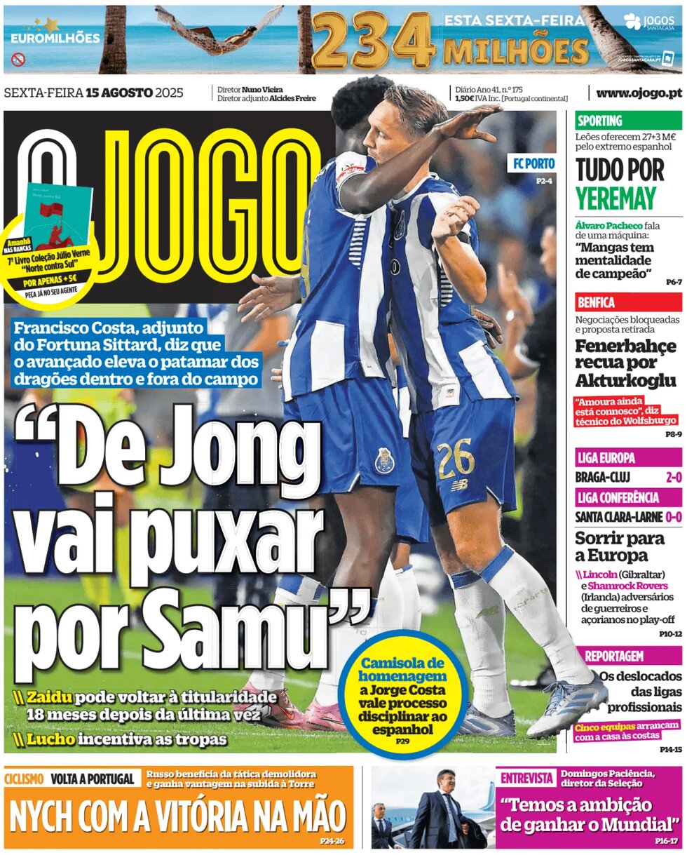 Prima Pagina O Jogo 15/08/2025