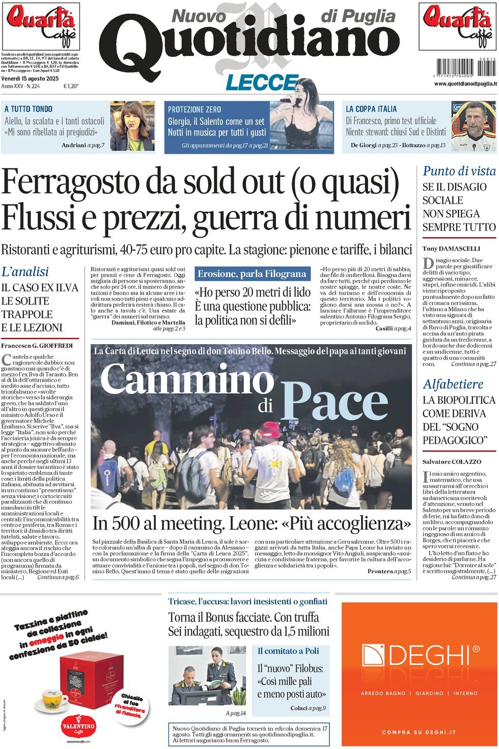 Prima Pagina Nuovo Quotidiano di Puglia (Lecce) 15/08/2025