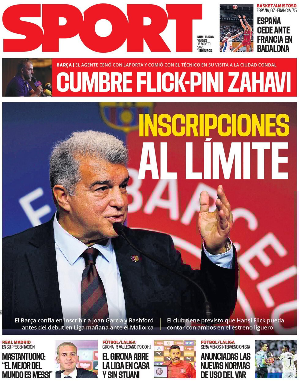 Prima Pagina SPORT (Barcelona) 15/08/2025