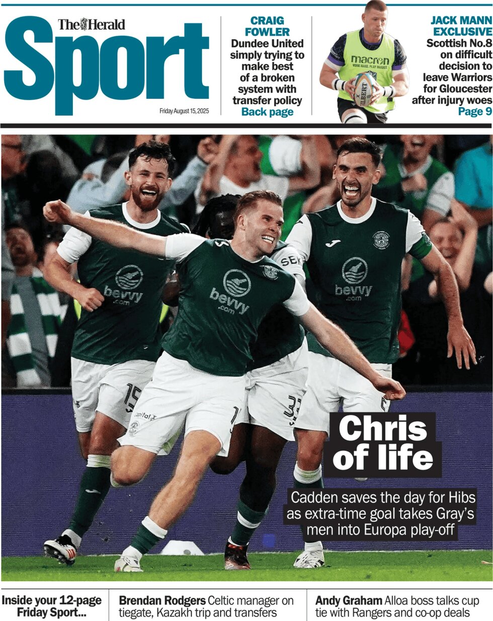Prima Pagina The Herald SPORT (Scotland) 15/08/2025