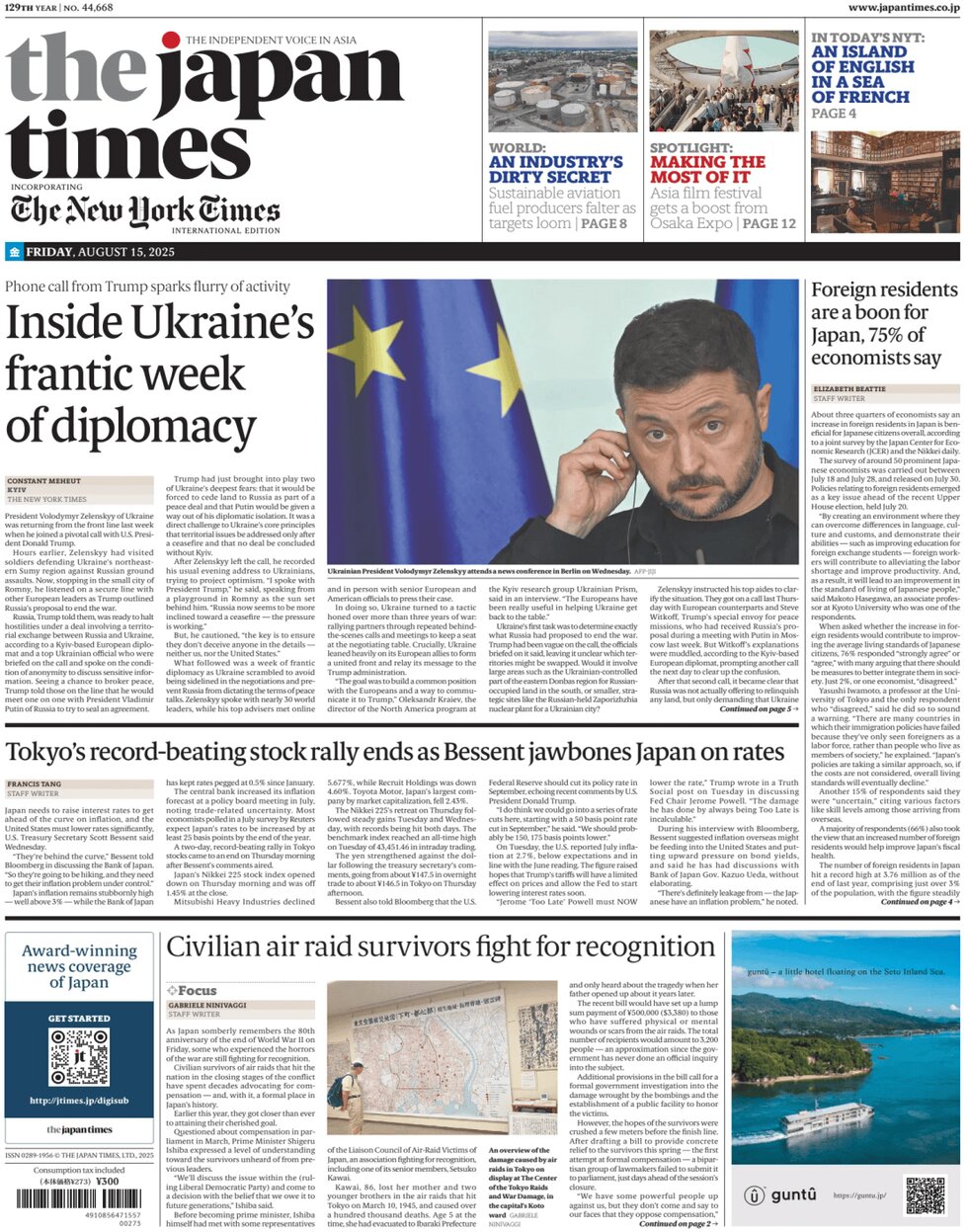 Prima Pagina The Japan Times 15/08/2025