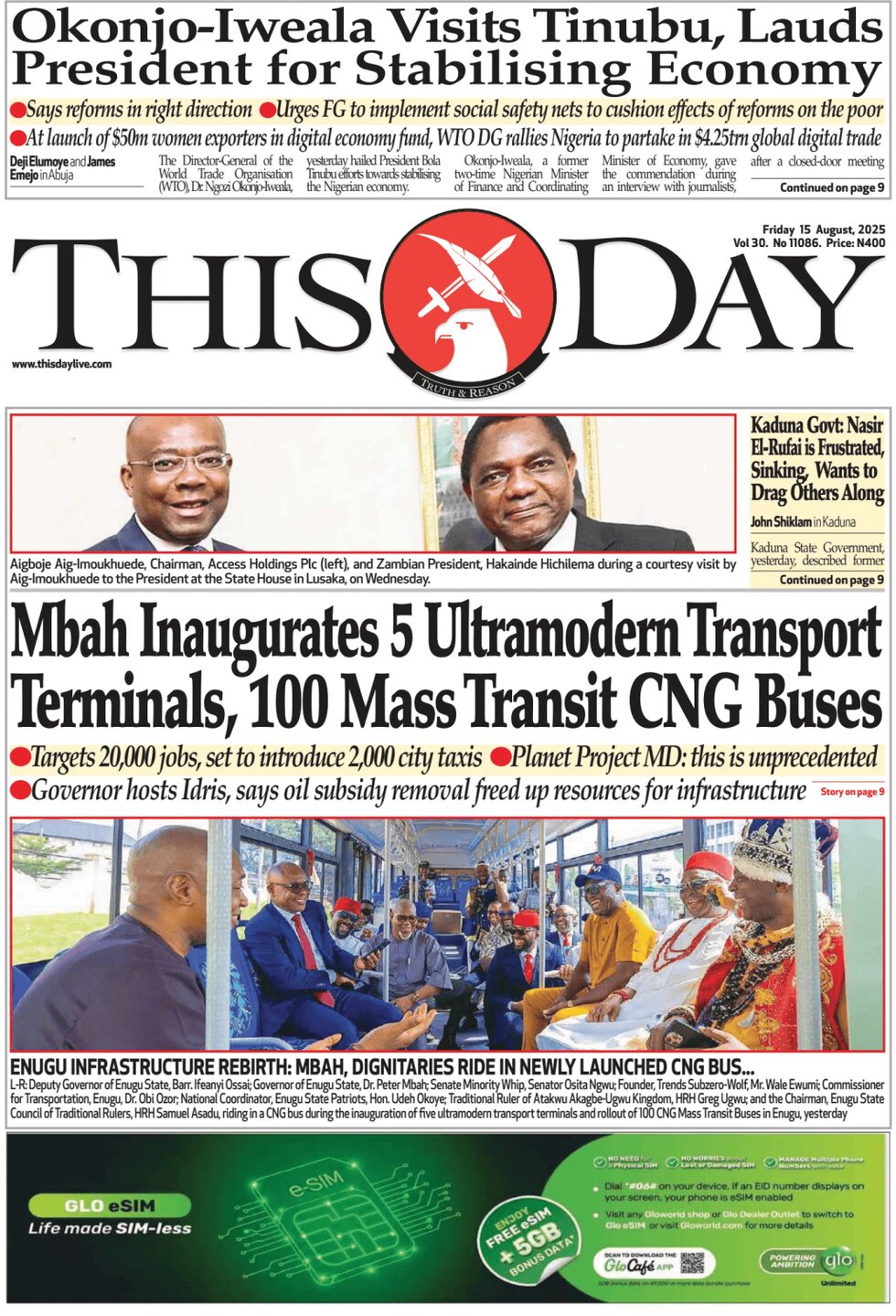 Prima Pagina ThisDay 15/08/2025