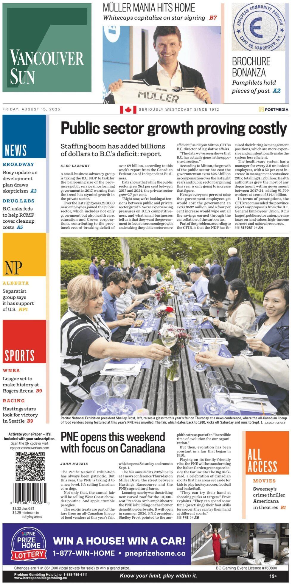 Prima Pagina Vancouver Sun 15/08/2025