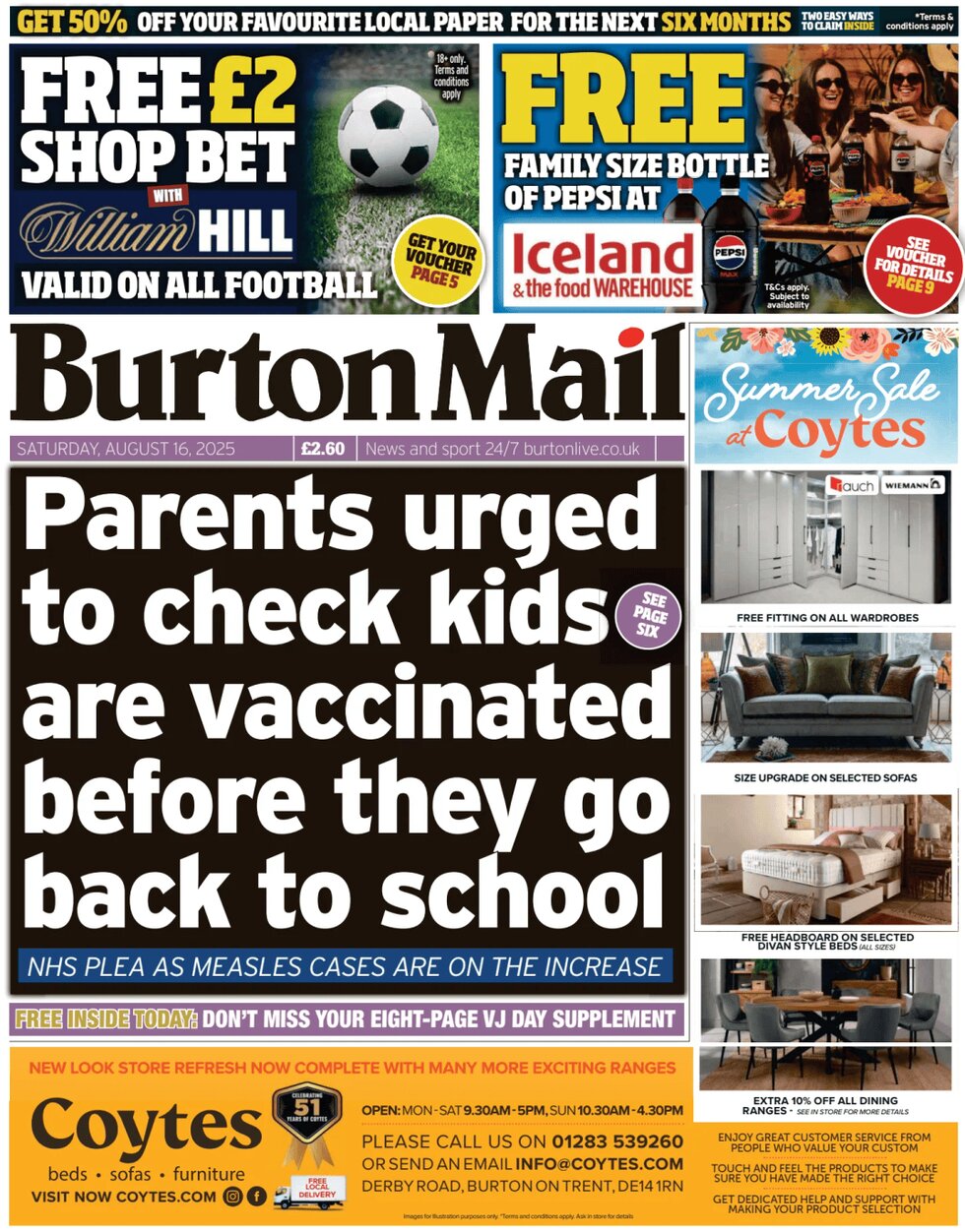 Prima Pagina Burton Mail 16/08/2025