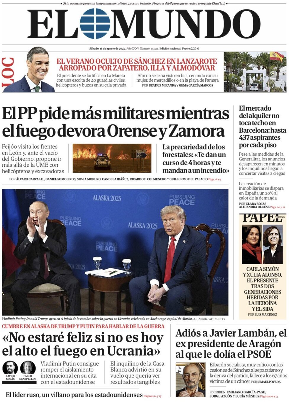 Prima Pagina El Mundo 16/08/2025