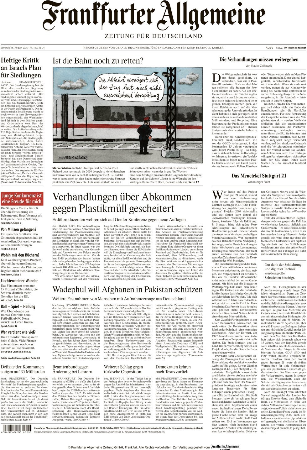 Prima Pagina Frankfurter Allgemeine Zeitung 16/08/2025