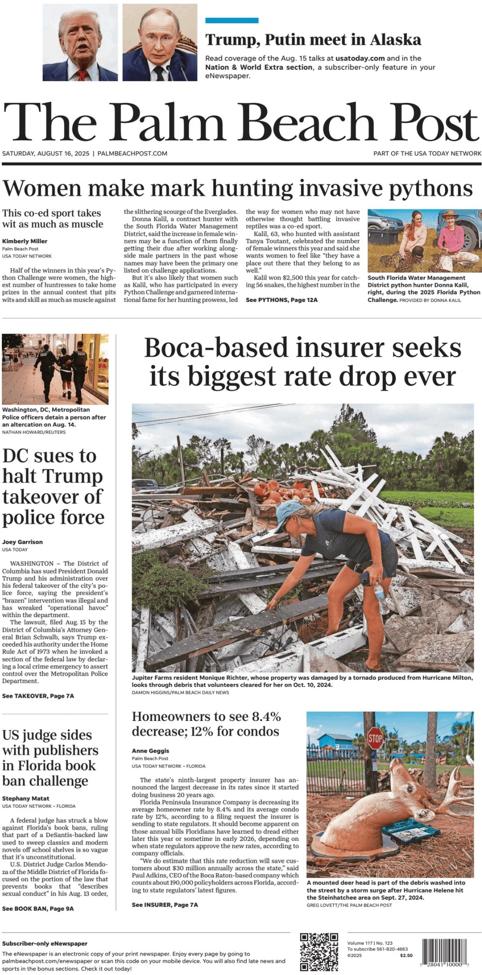 Prima Pagina The Palm Beach Post 16/08/2025