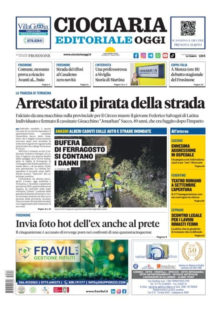 Prima Pagina Ciociaria Editoriale Oggi 17/08/2025