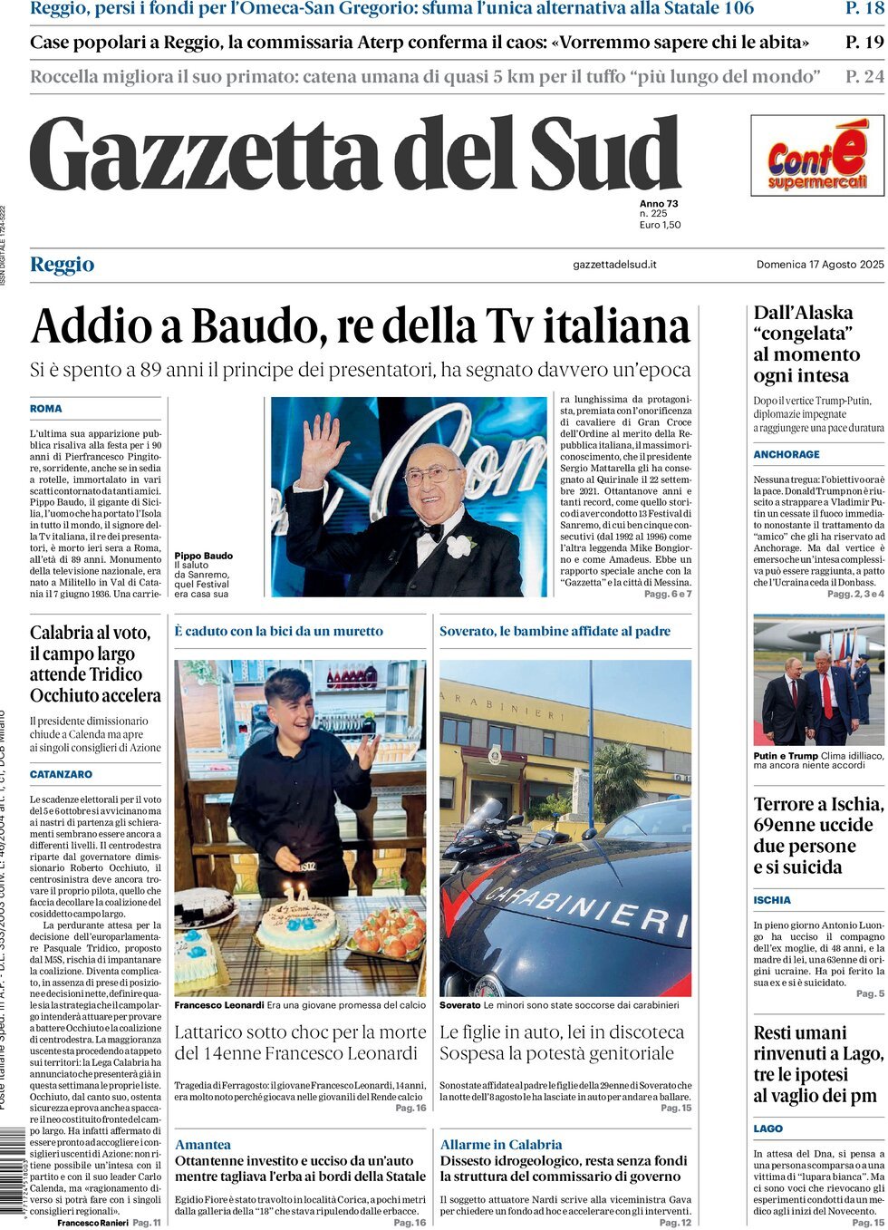 Prima Pagina Gazzetta del Sud (Reggio Calabria) 17/08/2025
