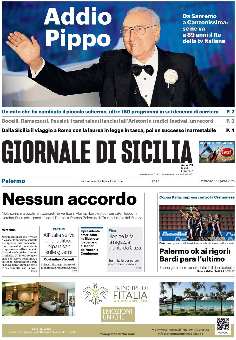 Prima Pagina Giornale di Sicilia (Palermo) 17/08/2025