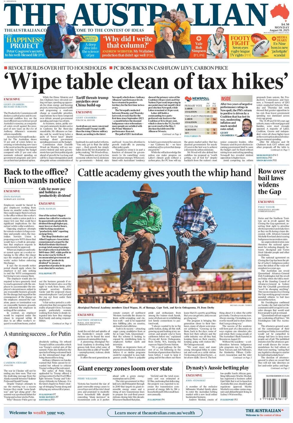 Prima Pagina The Australian 18/08/2025