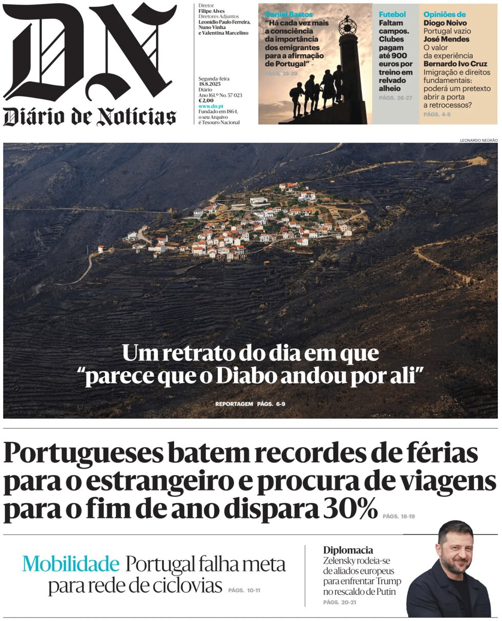 Prima Pagina Diário de Notícias 18/08/2025