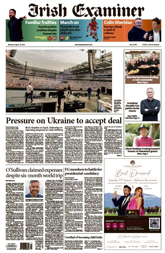 Prima Pagina Irish Examiner 18/08/2025