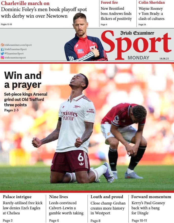 Prima Pagina Irish Examiner Sport 18/08/2025