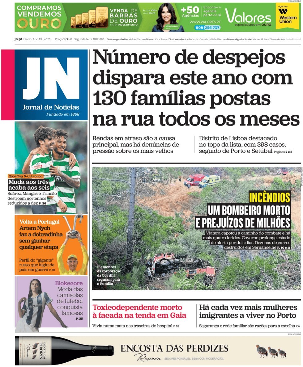Prima Pagina Jornal de Notícias 18/08/2025
