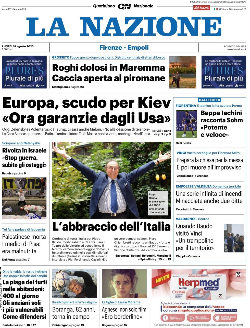Prima Pagina La Nazione 18/08/2025