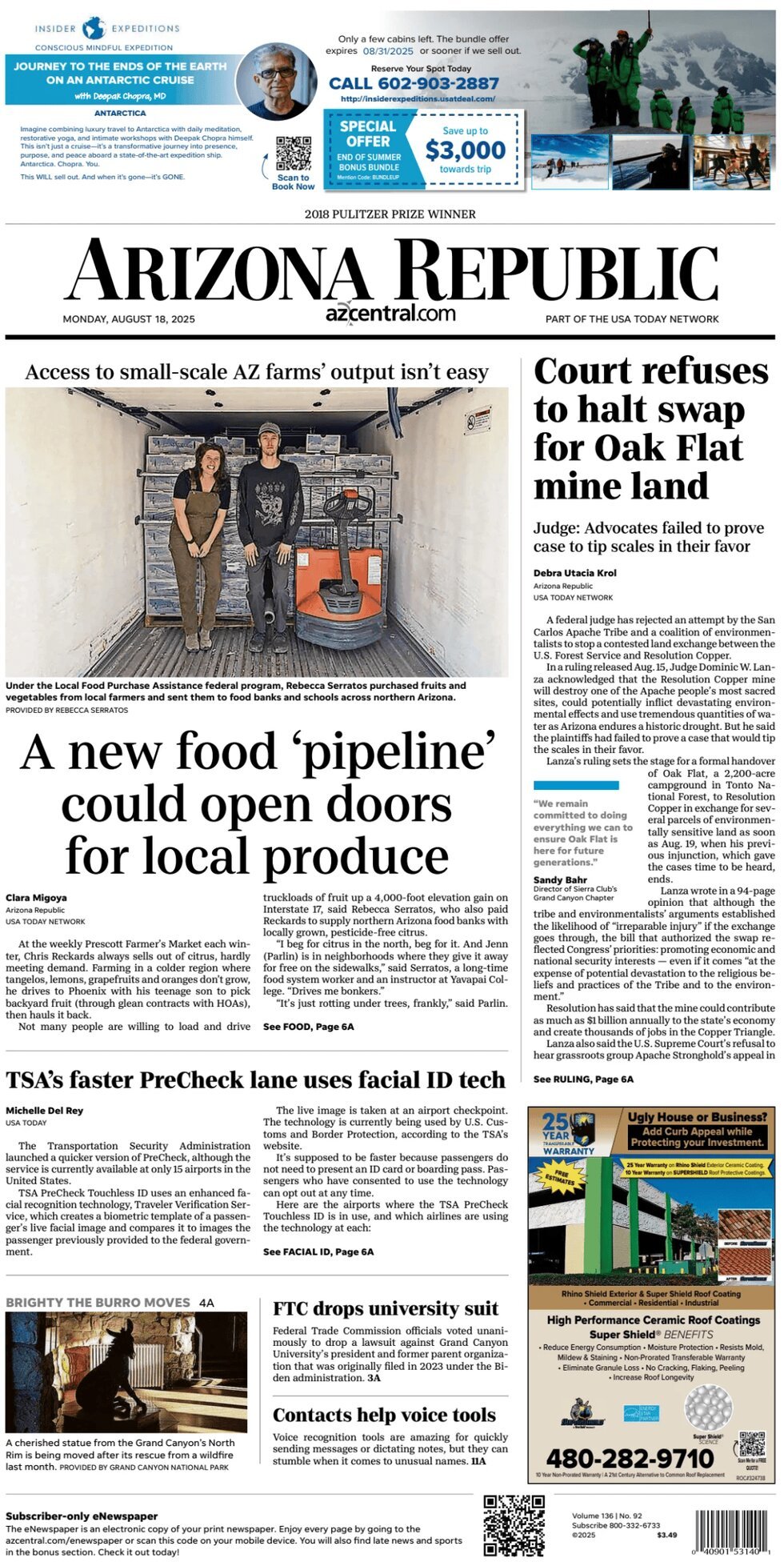Prima Pagina The Arizona Republic 18/08/2025