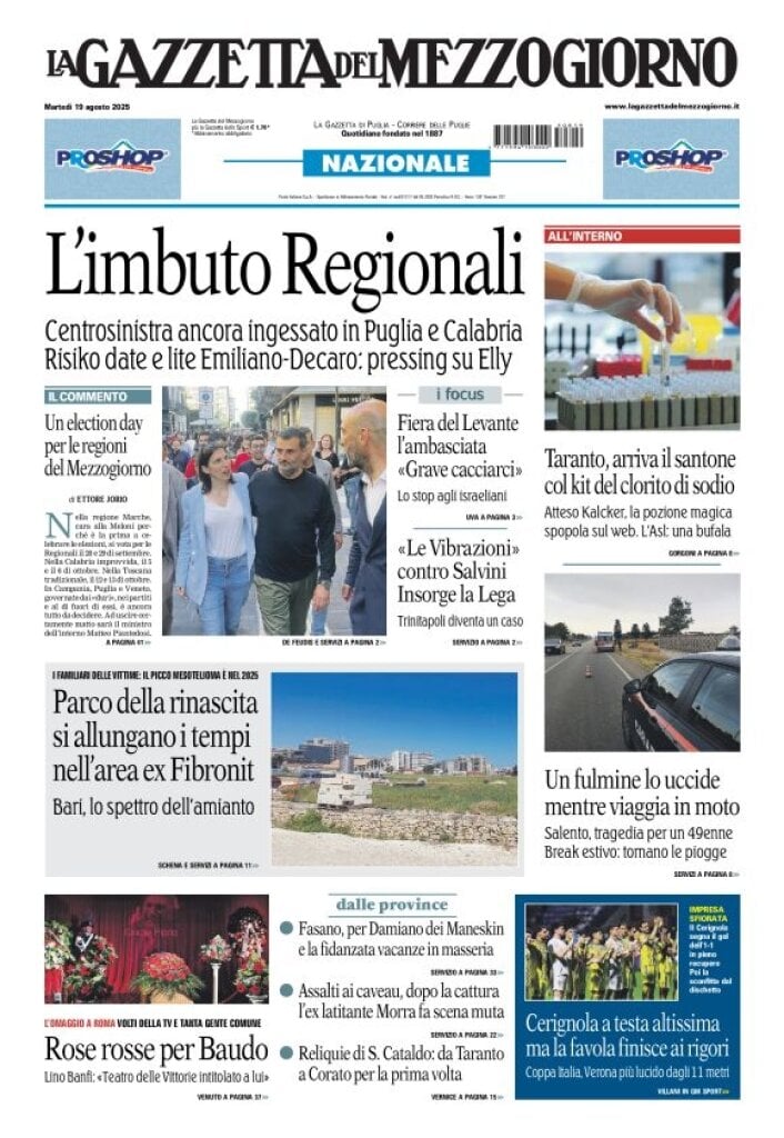 Prima Pagina La Gazzetta del Mezzogiorno (Basilicata) 19/08/2025