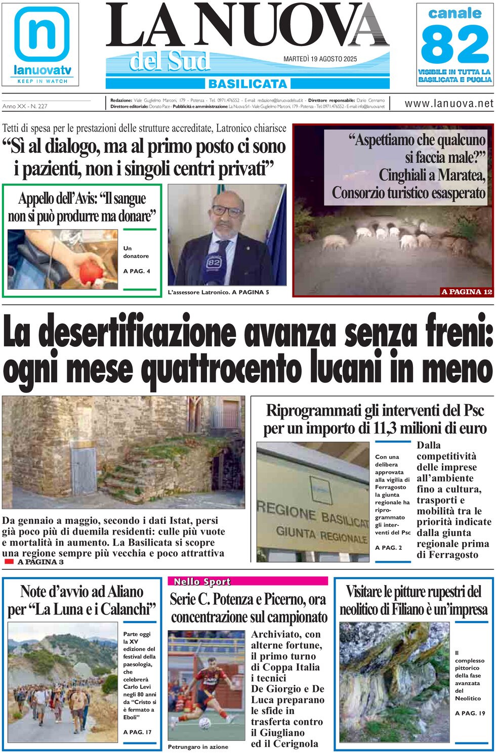 Prima Pagina La Nuova del Sud (Basilicata) 19/08/2025