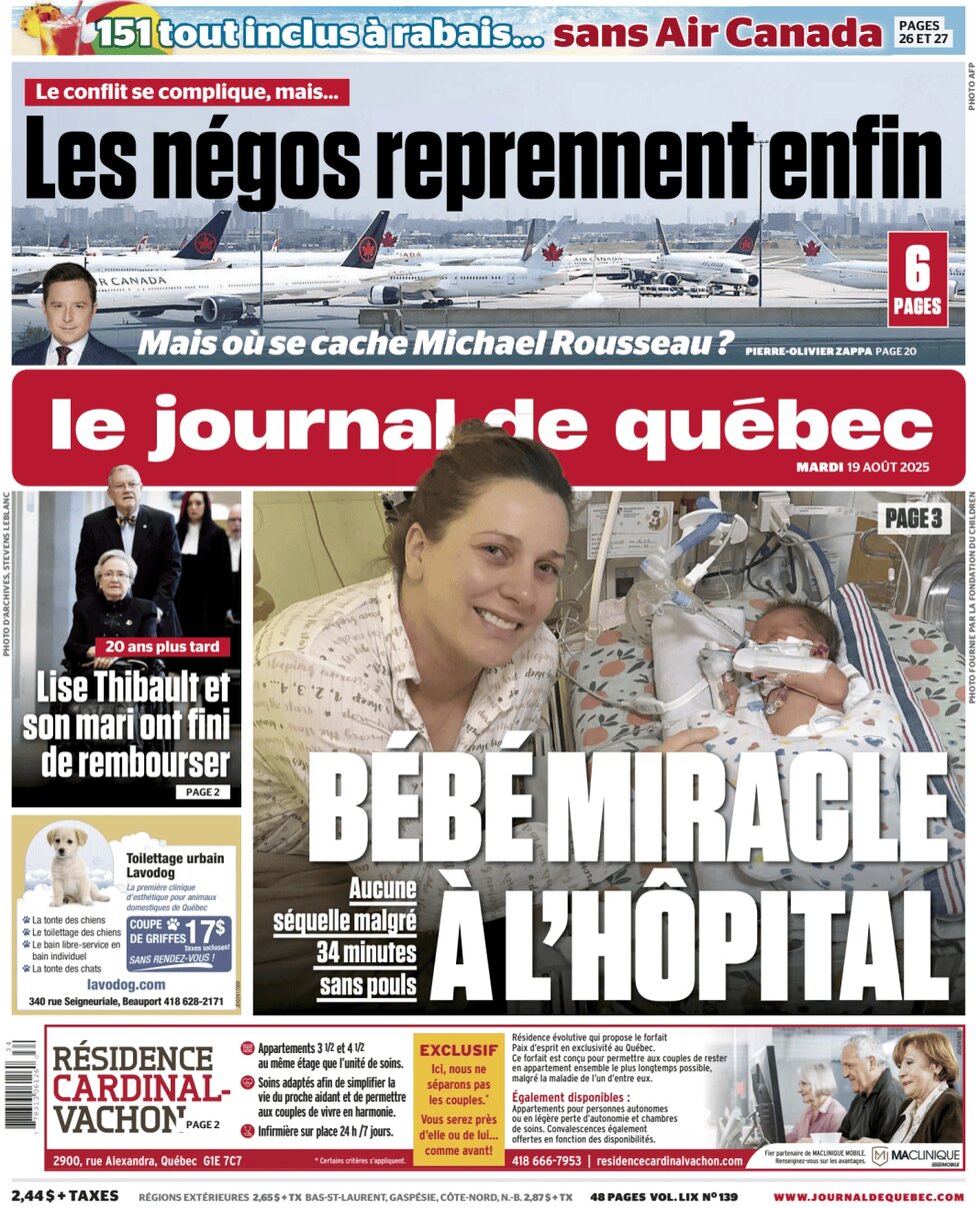 Prima Pagina Le Journal de Québec 19/08/2025